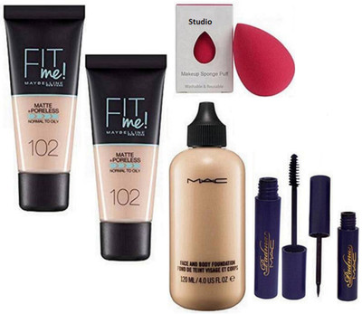 studio Sponge Puff, Mac Padma Eyeliner and Mascara, Face and Body Foundation, Fit me Foundation Pack of 2(Set of 6)