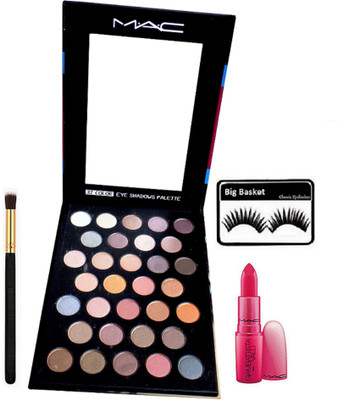 

big Basket Eyelashes, Mac Makeup 32 Professional Multi Colour Eye Shadows Palette, Brush, MAC GiAMBATTiSTA VALLi Paris Lipstick Milan Mode(Set of 4)
