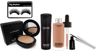 

big Basket Eyelashes,mac Studio Fix Powder Plus Compact,mac Match Master Foundation,mac Prep+primer moisture infuison serum & mac liquid Eyeliner(Set of 5)