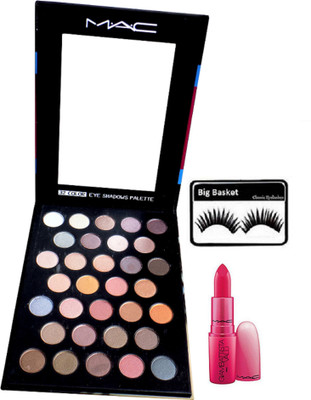

big Basket Eyelashes, Mac Makeup 32 Professional Multi Colour Eye Shadows Palette, GiAMBATTiSTA VALLi Paris Lipstick Milan Mode(Set of 3)