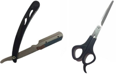 

Bueno Combo Of Hair Cutting Scissor And Beard Shaving Razor For Salon, Travelling Use Hair Accessories For Men And Boys, Pack Of 2(Set of 2)