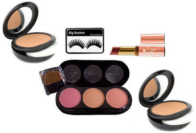 

big basket Eyelashes & Mac 3 Shades Blusher, Studio Fix compact (Set of 2), 9to5 Matte Lipstick(Set of 5)