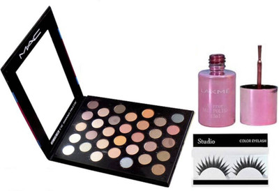 

studio Eyelashes, Mac 32 shade Eyeshadow Palette with Mirror Nail polish(Set of 3)