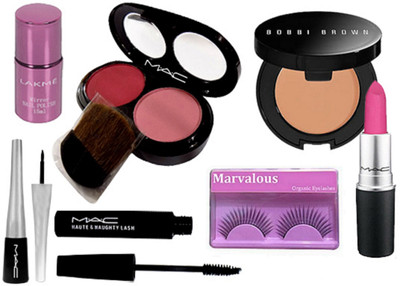 

marvalous Eyelashes With Mac 2 Shade Blusher,Liquid Eyeliner And houte And Nouty Mascara,Matte Finish Long Lasting Liopstick,Mirror Nail polish,Boobi Brown Concealer(Set of 7)