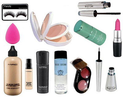 

fancify Eyelashes , mac face and body foundation, prolongwear concealer and Prep+prime moisture infusion serum, mac 2 shade blusher with mac Matte lipstick, and brooke candy eyeliner and mascara ,mac lightful compact and Bobbi Brown makeup remover and nai