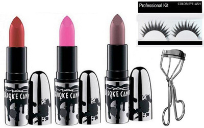 

professional kit eyelashes with mac brooke candy matte finish lipstick Set of 3 & eyelash curler(Set of 5)