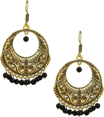 

GanpatiBazaar Golden Black Earring set Pearl Alloy Chandbali Earring