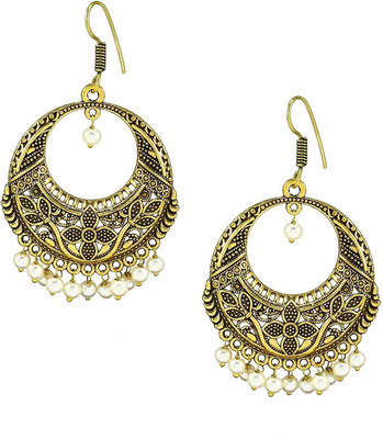 

GanpatiBazaar Golden White Dangle Earring set Pearl Alloy Dangle Earring