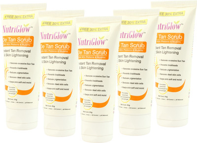 

NutriGlow DE-TAN Face Scurb Instant Tan Removal and Skin Lightening Pack of 5 Scrub (65 g) Face Wash(65 ml)