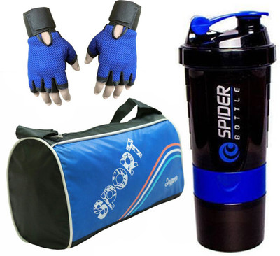 

Snipper Combo of Sports Bag Blue , Gloves Blue And purple Spider shaker Gym & Fitness Kit