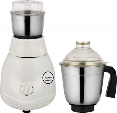 

HAPPY HOME Toto mixer grinder II 300W II Multi grinder II Flow breaker stainless steel 2 jars II ABS glossy plastic 300 Juicer Mixer Grinder(White, 2 Jars)