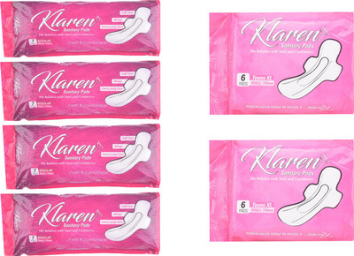 

klaren XL 2 Pkt ( 6 pads each) & Regular 4 pkt (7 pads each) with wings Sanitary Pads Combo Pack Sanitary Pad(Pack of 40)