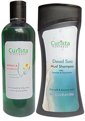

Curista Naturals Arnica & Dead Sea Mud Shampoo For Dry And Frizzy Soft Bouncy Hair For Men & Women Combo Pack of 2(200 ml)