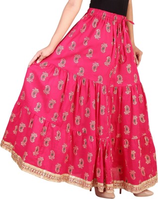 Home Shop Gift Printed Women Broomstick Pink Skirt