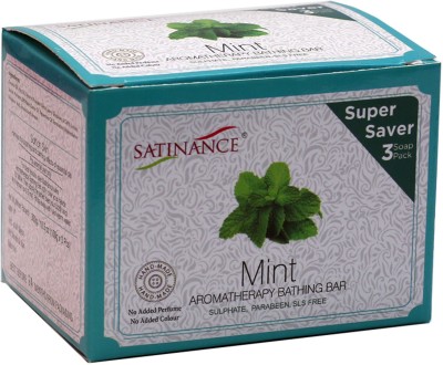 Satinance Mint Aromatherapy Bathing Bar (Transparent) 300g (3x100g) Super Saver Pack - Sulphate, Parabeen, S L S Free, No added Perfume & Colour(300 g)