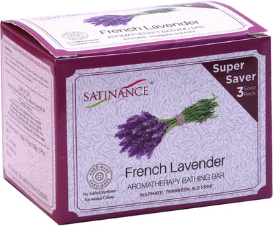 

Satinance French Lavender Aromatherapy Bathing Bar (Transparent) 300g (3x100g) Super Saver Pack - Sulphate, Parabeen, S L S Free, No Added Perfume & Colour(300 g)