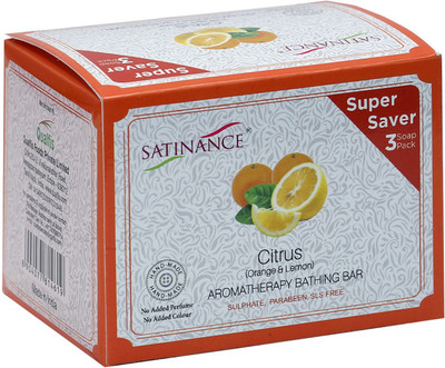 

Satinance Citrus (Orange & Lemon) Aromatherapy Bathing Bar (Transparent) 300g (3x100g) Super Saver Pack - Sulphate, Parabeen, S L S Free, No added Perfume & Colour(300 g, Pack of 3)