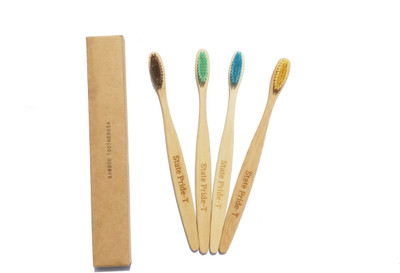 

State Pride - T Biodegradable Bamboo Toothbrush for Adults - Pack of 4| Eco Toothbrushes | 100% Biodegradable Handle | Colours Medium Bristles | Recyclable Toothbrush | BPA & Plastic-Free Medium Toothbrush(Pack of 4)