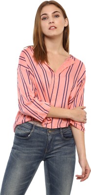 MAYRA Casual 3/4 Sleeve Striped Women Pink Top