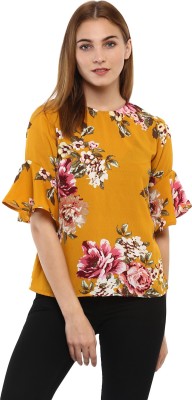 MAYRA Casual 3/4 Sleeve Floral Print Women Yellow Top