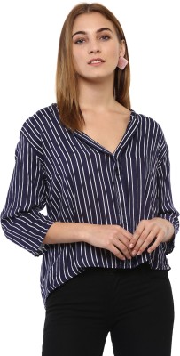 MAYRA Casual 3/4 Sleeve Striped Women Dark Blue Top