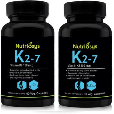 Nutriosys Vitamin K2 as MK-7 - 100mcg (180 Veg Capsules)- Pack of2(2 x 90 No)