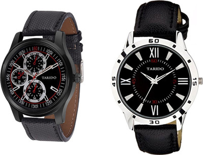 Tarido Classic black dial black leather strap Combo pair analog wrist Analog Watch  - For Men
