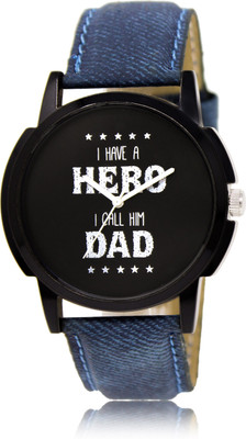 

LOREM LR07 Black-Blue Round Dad Quote Leather Watch - For Men