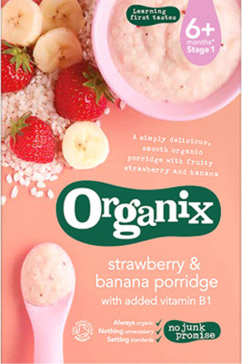 

Organix Strawberry & Banana Porridge 120g Cereal(120 g, 6+ Months)