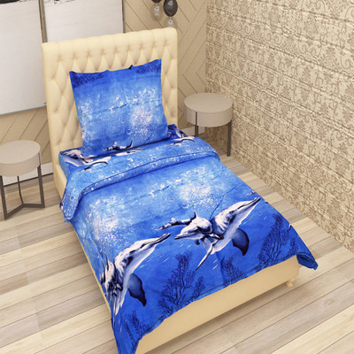 SHIVAM FAB 180 TC Polycotton Single 3D Printed Flat Bedsheet(Pack of 1, Blue)