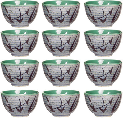

caffeine Dessert in Glossy seagreen and matte grey leaf (Set of 12) Ceramic Bowl Set(Grey, Green, Pack of 12)