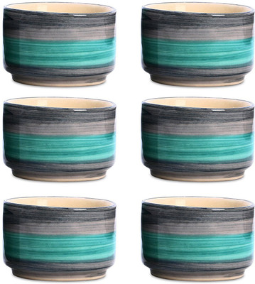 

caffeine Dip and Sauce Round Serving Bowl in Seagreen and Grey Studio (Set of 6) Ceramic Bowl Set(Green, Grey, Pack of 6)