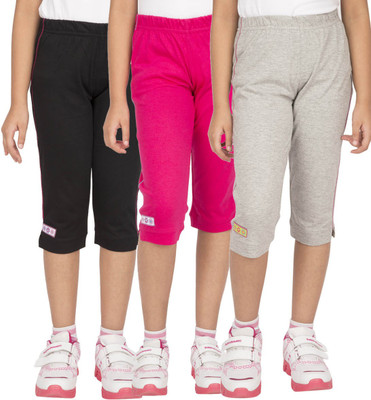 

Ocean Race Capri For Girls Solid Cotton(Multicolor, Black & hot pink & grey melange