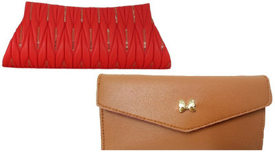 

landloper Casual, Party, Formal Red, Brown Clutch, Brown;red