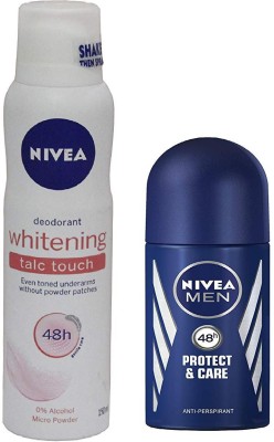 

Nivea (Whitening Talc Touch Deodorant 150ml + Men Protect Care Roll On 25ml)(Set of 2)