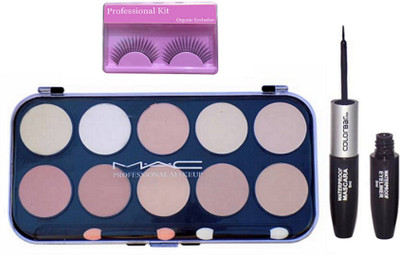 

Professional kit Eyelashes, Mac 10 Shade Concealer Palette, Colorbar 2 In 1 Eyeliner With Mascara(Set of 3)