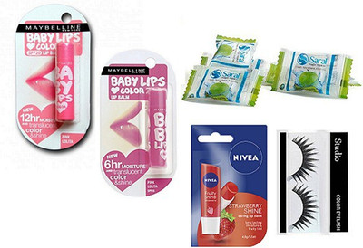 

studio Eyelashes With Cherry Kiss And Pink lolita And Strawberry Shine Lip Balm With Magic Napkin Pack of 3(Set of 7)
