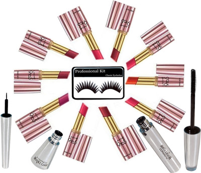 

professional kit eyelashes with Lakme 9 to 5 Primer + Matte Lipstick (set of 10 ) & brooke candy eyeliner & mascara(Set of 13)