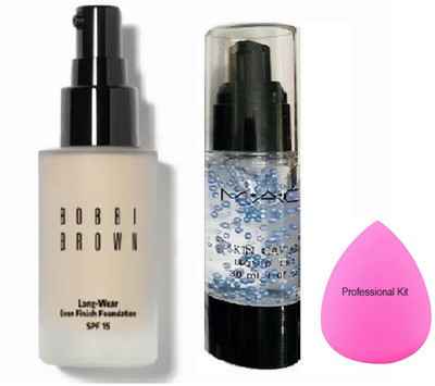 

professional kit sponge puff &bobbi brown pro long foundation with mac pure radiance skin caviar Primer(Set of 3)