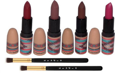 

studio Make up Brush 2, Mac vibe tribe Lipstick Pack 4 Different Shade(Set of 6)
