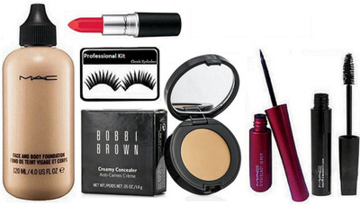 

Professional kit Eyelashes & Mac Face and Body Foundation, Liquidlast Liner, Haute and Naughty Mascara, matte finish Lipstick With Bobbi Brown Corrector Concealer(Set of 6)