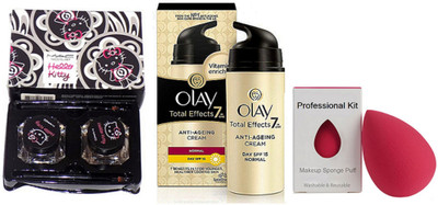 

Professional kit Sponge Puff, Olay Total Effect 7 In One Cream, Mac Hello Kitty Eyeliner(Set of 3)