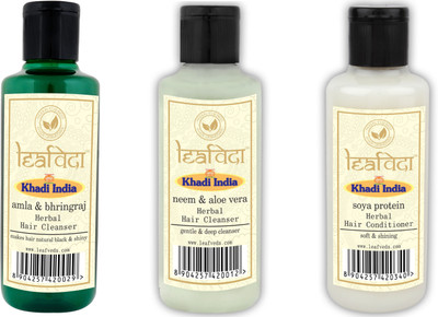 

Khadi leaf veda Amla & Bhringraj hair cleanser + Neem & Aloe Vera hair cleanser + Soya Protein Conditioner (210 each)(Set of 3)