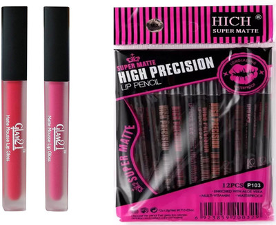 

hich Super Matte High Precision lip pencil & Glam 21 Lip Gloss Liquid Matte Red & Pink Color(Set of 3)