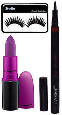 

studio Eyelashes, Mac Heroine Lipstick, Pen Eyeliner(Set of 3)