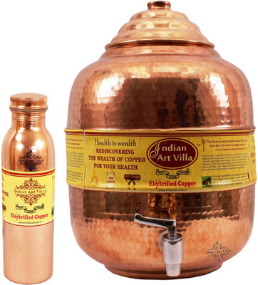 

IndianArtVilla Set of Copper Hammered Water Pot With 1 Copper Bottle - 12400 ml Copper Grocery Container(Pack of 2, Brown)