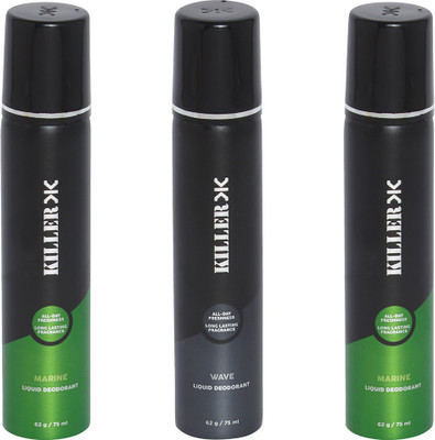 

Killer MARINE-WAVE-MARINE-COMPACT Deodorant Spray - For Men(75 ml, Pack of 3)