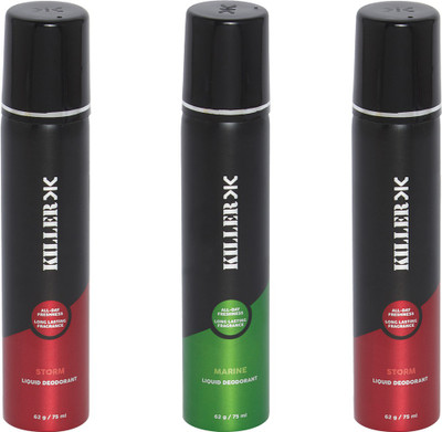 

Killer STORM-MARINE-STORM-COMPACT Deodorant Spray - For Men(75 ml, Pack of 3)