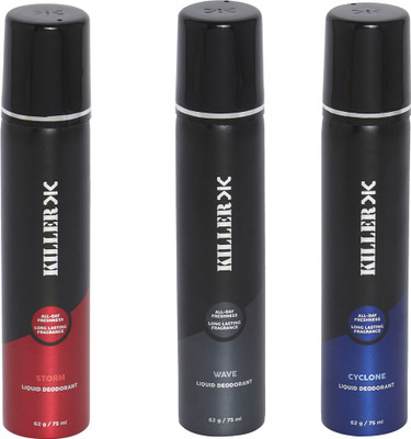 

Killer STORM-CYCLONE-WAVE-COMPACT Deodorant Spray - For Men(75 ml, Pack of 3)