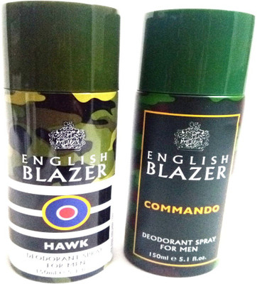 

ENGLISH BLAZER HAWK AND COMMANDO Deodorant Spray - For Men(300 ml, Pack of 2)